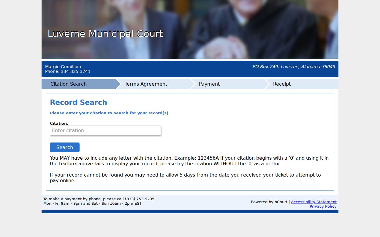 Brantley court records authorized citation payment page