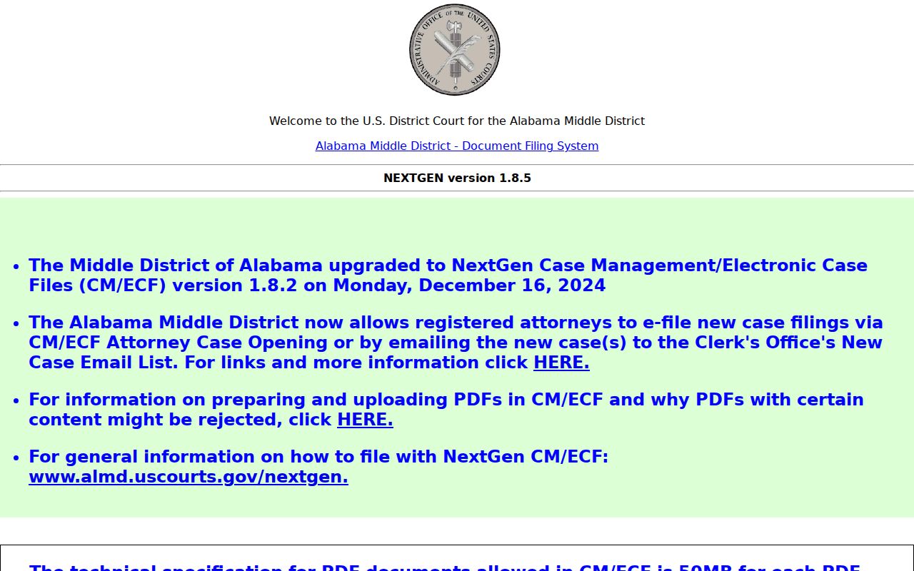Crenshaw County civil court docket federal CM ECF source