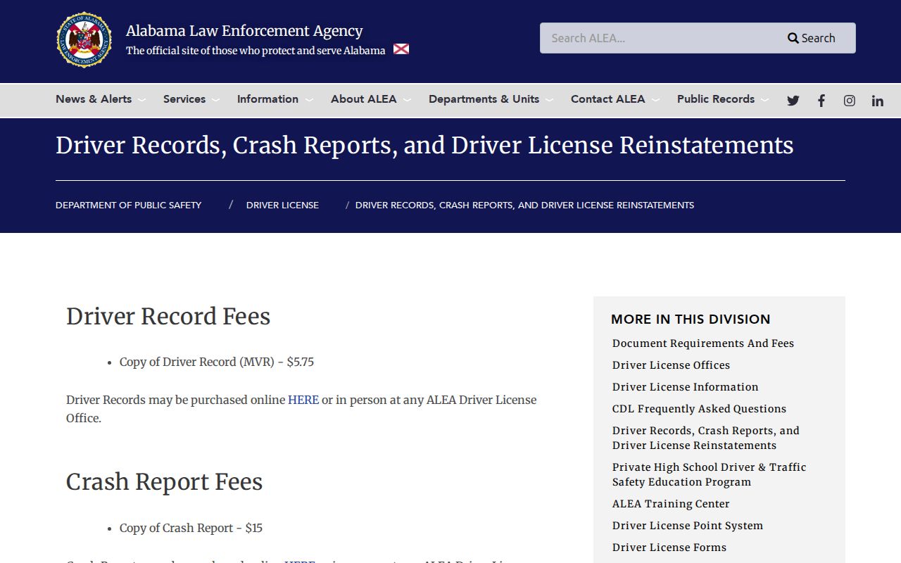 Crenshaw County court case records compared with the ALEA driver records page