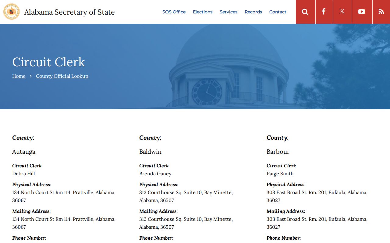Glenwood court records official Crenshaw Circuit Clerk directory