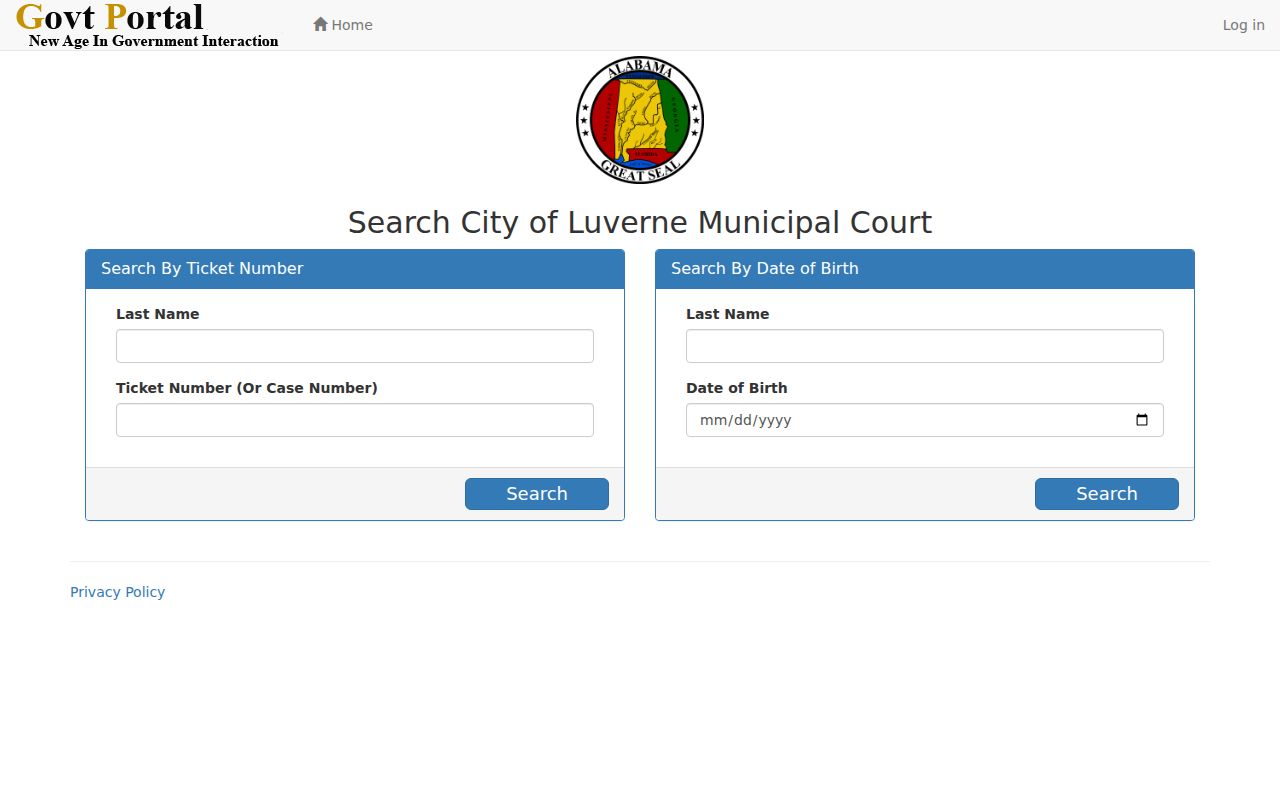 Luverne court records ticket search interface